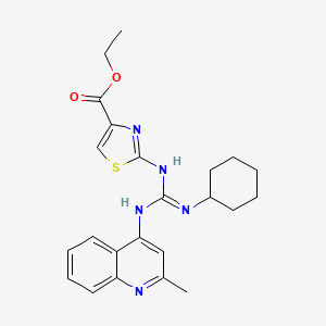 4-Thiazolecarboxylic acid, 2-(((cyclohexylamino)((2-methyl-4-quinolinyl)amino)methylene)amino)-, ethyl ester