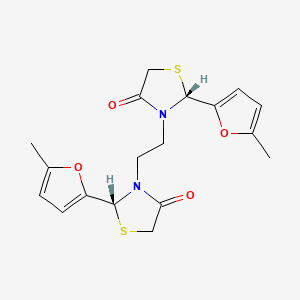 molecular formula C18H20N2O4S2 B12781981 (R*,S*)-3,3'-(1,2-Ethanediyl)bis(2-(5-methyl-2-furanyl)-4-thiazolidinone) CAS No. 131420-36-5