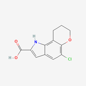 molecular formula C12H10ClNO3 B12782440 Pyrano(2,3-g)indole-2-carboxylic acid, 1,7,8,9-tetrahydro-5-chloro- CAS No. 81257-91-2