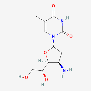 molecular formula C11H17N3O5 B12782574 2,4(1H,3H)-Pyrimidinedione, 1-(3-amino-2,3-dideoxy-alpha-D-arabino-hexofuranosyl)-5-methyl- CAS No. 133488-25-2