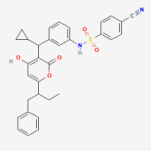 N-(3-(Cyclopropyl(4-hydroxy-2-oxo-6-(1-(phenylmethyl)propyl)-2H-pyran-3-yl)methyl)phenyl)-4-cyanobenzenesulfonamide