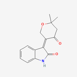 molecular formula C15H15NO3 B12782961 3-(Tetrahydro-6,6-dimethyl-4-oxo-2H-pyran-3-ylidene)-1H-indol-2(3H)-one CAS No. 118959-32-3