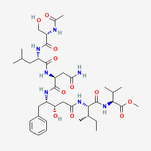 molecular formula C38H61N7O11 B12782971 L-Valine, N-(N-(4-((N2-(N-(N-acetyl-L-seryl)-L-leucyl)-L-asparaginyl)amino)-2,4,5-trideoxy-5-phenyl-L-threo-pentonoyl)-L-isoleucyl)-, methyl ester CAS No. 127231-54-3