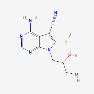 molecular formula C11H13N5O2S B12784179 4-Amino-5-cyano-6-(methylthio)-7-((RS)-2,3-dihydroxypropyl)pyrrolo(2,3-d)-pyrimidine CAS No. 127945-88-4