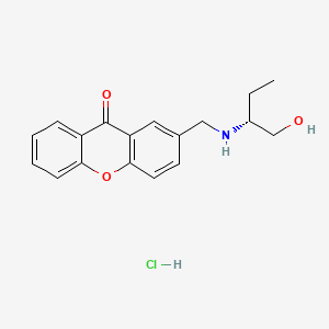 molecular formula C18H20ClNO3 B12784329 9H-Xanthen-9-one, 2-(((1-(hydroxymethyl)propyl)amino)methyl)-, hydrochloride, (R)- CAS No. 127001-50-7