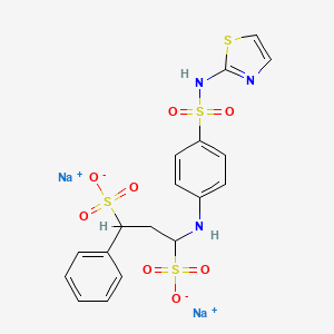 molecular formula C18H17N3Na2O8S4 B12784355 Disodium 1-phenyl-3-((4-((thiazol-2-ylamino)sulphonyl)phenyl)amino)propane-1,3-disulphonate CAS No. 97158-27-5