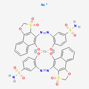 molecular formula C34H26CoN6NaO14S4+ B12784365 Sodium bis(4-hydroxy-3-((5-hydroxynaphth(2,1-d)-1,3-oxathiol-4-yl)azo)benzenesulphonamide S,S-dioxidato(2-))cobaltate(1-) CAS No. 83817-79-2