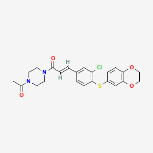 molecular formula C23H23ClN2O4S B12784556 2-Propen-1-one, 1-(4-acetyl-1-piperazinyl)-3-(3-chloro-4-((2,3-dihydro-1,4-benzodioxin-6-yl)thio)phenyl)- CAS No. 280750-31-4