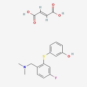 molecular formula C19H20FNO5S B12784570 N,N-Dimethyl-4-fluoro-2-(3-hydroxyphenylthio)benzylamine maleate CAS No. 134987-54-5