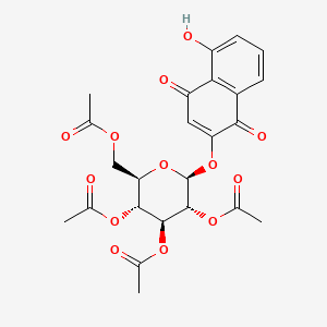 molecular formula C24H24O13 B12784588 1,4-Naphthalenedione, 5-hydroxy-2-((2,3,4,6-tetra-O-acetyl-beta-D-glucopyranosyl)oxy)- CAS No. 111364-60-4