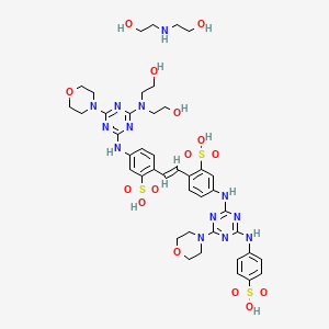 molecular formula C42H55N13O15S3 B12784590 2-[(E)-2-[4-[[4-[bis(2-hydroxyethyl)amino]-6-morpholin-4-yl-1,3,5-triazin-2-yl]amino]-2-sulfophenyl]ethenyl]-5-[[4-morpholin-4-yl-6-(4-sulfoanilino)-1,3,5-triazin-2-yl]amino]benzenesulfonic acid;2-(2-hydroxyethylamino)ethanol CAS No. 93804-40-1