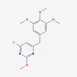 molecular formula C15H17ClN2O4 B12786389 Pyrimidine, 4-chloro-2-methoxy-6-((3,4,5-trimethoxyphenyl)methyl)- CAS No. 123794-64-9