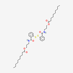 molecular formula C40H60N2O6S2 B12787804 3-((2-((2-(N-(3-Decanoyloxypropyl)carbamoyl)phenyl)disulfanyl)phenyl)carbonylamino)propyl decanoate CAS No. 88848-53-7