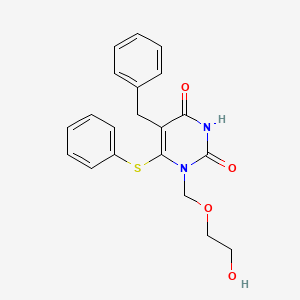 molecular formula C20H20N2O4S B12787805 2,4(1H,3H)-Pyrimidinedione, 1-((2-hydroxyethoxy)methyl)-5-(phenylmethyl)-6-(phenylthio)- CAS No. 125056-99-7