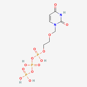 molecular formula C7H13N2O13P3 B12787821 Triphosphoric acid, P-(2-((3,4-dihydro-2,4-dioxo-1(2H)-pyrimidinyl)methoxy)ethyl) ester CAS No. 107718-74-1