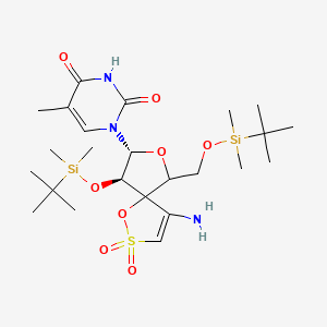 molecular formula C24H43N3O8SSi2 B12787840 1-[(8R,9R)-4-amino-9-[tert-butyl(dimethyl)silyl]oxy-6-[[tert-butyl(dimethyl)silyl]oxymethyl]-2,2-dioxo-1,7-dioxa-2lambda6-thiaspiro[4.4]non-3-en-8-yl]-5-methylpyrimidine-2,4-dione 