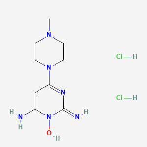 molecular formula C9H18Cl2N6O B12787856 2,4-Diamino-6-(4-methyl-1-piperazinyl)pyrimidine 3-oxide dihydrochloride hydrate CAS No. 83540-32-3