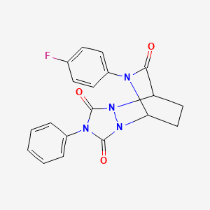 molecular formula C19H15FN4O3 B12787896 5,8-Ethano-1H-(1,2,4)triazolo(1,2-a)(1,2,4)triazine-1,3,7(2H,8H)-trione, 6-(4-fluorophenyl)dihydro-2-phenyl- CAS No. 60558-43-2