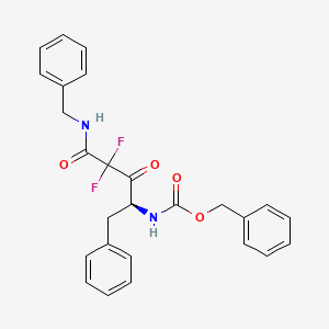 molecular formula C26H24F2N2O4 B12787943 Carbamic acid, (3,3-difluoro-2,4-dioxo-1-(phenylmethyl)-4-((phenylmethyl)amino)butyl)-, phenylmethyl ester CAS No. 148797-15-3