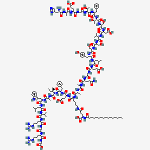 molecular formula C172H265N43O51 B12788089 H-His-D-Ala-Glu-Gly-aThr-Phe-aThr-Ser-Asp-Val-Ser-Ser-Tyr-Leu-Glu-Gly-Gln-D-Ala-D-Ala-Lys(1)-Glu-Phe-aIle-D-Ala-Trp-Leu-Val-Arg-Gly-Arg-Gly-OH.palmitoyl-Glu(1)-OH 