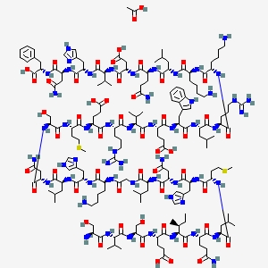 acetic acid;(4S)-4-[[(2S)-2-[[(2S)-2-[[(2S)-4-amino-2-[[(2S)-2-[[(2S)-2-[[(2S)-6-amino-2-[[2-[[(2S)-2-[[(2S)-4-amino-2-[[(2S)-2-[[(2S)-2-[[(2S)-2-[[(2S)-5-amino-2-[[(2S,3S)-2-[[(2S)-2-[[(2S)-2-[[(2S)-2-[[(2S)-2-amino-3-hydroxypropanoyl]amino]-3-methylbutanoyl]amino]-3-hydroxypropanoyl]amino]-4-carboxybutanoyl]amino]-3-methylpentanoyl]amino]-5-oxopentanoyl]amino]-4-methylpentanoyl]amino]-4-methylsulfanylbutanoyl]amino]-3-(1H-imidazol-4-yl)propanoyl]amino]-4-oxobutanoyl]amino]-4-methylpentanoyl]amino]acetyl]amino]hexanoyl]amino]-3-(1H-imidazol-4-yl)propanoyl]amino]-4-methylpentanoyl]amino]-4-oxobutanoyl]amino]-3-hydroxypropanoyl]amino]-4-methylsulfanylbutanoyl]amino]-5-[[(2S)-1-[[(2S)-1-[[(2S)-1-[[(2S)-1-[[(2S)-1-[[(2S)-1-[[(2S)-6-amino-1-[[(2S)-6-amino-1-[[(2S)-1-[[(2S)-5-amino-1-[[(2S)-1-[[(2S)-1-[[(2S)-1-[[(2S)-4-amino-1-[[(1S)-1-carboxy-2-phenylethyl]amino]-1,4-dioxobutan-2-yl]amino]-3-(1H-imidazol-4-yl)-1-oxopropan-2-yl]amino]-3-methyl-1-oxobutan-2-yl]amino]-3-carboxy-1-oxopropan-2-yl]amino]-1,5-dioxopentan-2-yl]amino]-4-methyl-1-oxopentan-2-yl]amino]-1-oxohexan-2-yl]amino]-1-oxohexan-2-yl]amino]-5-carbamimidamido-1-oxopentan-2-yl]amino]-4-methyl-1-oxopentan-2-yl]amino]-3-(1H-indol-3-yl)-1-oxopropan-2-yl]amino]-4-carboxy-1-oxobutan-2-yl]amino]-3-methyl-1-oxobutan-2-yl]amino]-5-carbamimidamido-1-oxopentan-2-yl]amino]-5-oxopentanoic acid