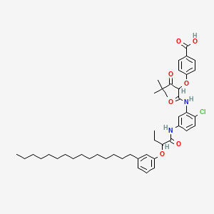 molecular formula C45H61ClN2O7 B12788162 Benzoic acid, 4-[1-[[[2-chloro-5-[[1-oxo-2-(3-pentadecylphenoxy)butyl]amino]phenyl]amino]carbonyl]-3,3-dimethyl-2-oxobutoxy]- CAS No. 60247-55-4