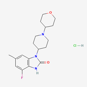 molecular formula C18H25ClFN3O2 B12788167 7-fluoro-5-methyl-3-[1-(oxan-4-yl)piperidin-4-yl]-1H-benzimidazol-2-one;hydrochloride CAS No. 932373-86-9