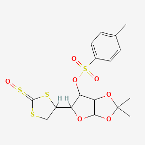 molecular formula C17H20O7S4 B12788201 [2,2-Dimethyl-5-(2-sulfinyl-1,3-dithiolan-4-yl)-3a,5,6,6a-tetrahydrofuro[2,3-d][1,3]dioxol-6-yl] 4-methylbenzenesulfonate CAS No. 4239-69-4