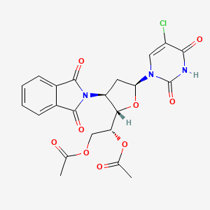 molecular formula C22H20ClN3O9 B12788216 2,4(1H,3H)-Pyrimidinedione, 5-chloro-1-(5,6-di-O-acetyl-2,3-dideoxy-3-(1,3-dihydro-1,3-dioxo-2H-isoindol-2-yl)-alpha-D-ribo-hexofuranosyl)- CAS No. 133488-37-6