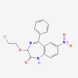 molecular formula C17H14ClN3O4 B12788275 3-(beta-Chloroethoxy)-1,3-dihydro-7-nitro-5-phenyl-2H-1,4-benzodiazepin-2-one CAS No. 61984-00-7