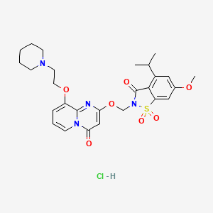 6-methoxy-1,1-dioxo-2-[[4-oxo-9-(2-piperidin-1-ylethoxy)pyrido[1,2-a]pyrimidin-2-yl]oxymethyl]-4-propan-2-yl-1,2-benzothiazol-3-one;hydrochloride