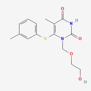 molecular formula C15H18N2O4S B12788369 2,4(1H,3H)-Pyrimidinedione, 1-((2-hydroxyethoxy)methyl)-5-methyl-6-((3-methylphenyl)thio)- CAS No. 125056-58-8