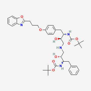 molecular formula C40H54N4O8 B12788375 12-Oxa-2,6,10-triazatetradecanoic acid, 3-((4-(3-(2-benzoxazolyl)propoxy)phenyl)methyl)-4,8-dihydroxy-13,13-dimethyl-11-oxo-9-(phenylmethyl)-, 1,1-dimethylethyl ester, (3S-(3R*,4S*,8S*,9R*))- CAS No. 162540-10-5