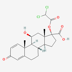 molecular formula C22H26Cl2O6 B12788403 17-((Dichloroacetyl)oxy)-11-hydroxy-3-oxo-androsta-1,4-diene-17-carboxylic acid, (11beta,17alpha)- CAS No. 199331-37-8