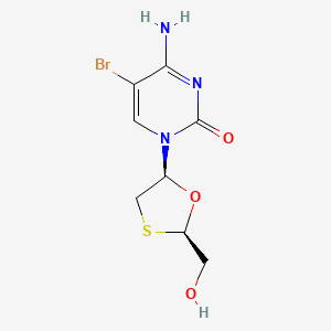 molecular formula C8H10BrN3O3S B12788440 2(1H)-Pyrimidinone, 4-amino-5-bromo-1-(2-(hydroxymethyl)-1,3-oxathiolan-5-yl)-, (2R-cis)- CAS No. 145986-29-4