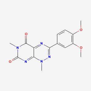 molecular formula C15H15N5O4 B12788503 Pyrimido(5,4-e)-1,2,4-triazine-5,7(1H,6H)-dione, 3-(3,4-dimethoxyphenyl)-1,6-dimethyl- CAS No. 32502-16-2