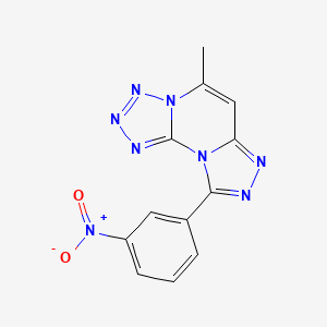 molecular formula C12H8N8O2 B12788520 9-(3-(Hydroxy(oxido)amino)phenyl)-5-methyltetraazolo(1,5-a)(1,2,4)triazolo(4,3-c)pyrimidine CAS No. 67433-57-2