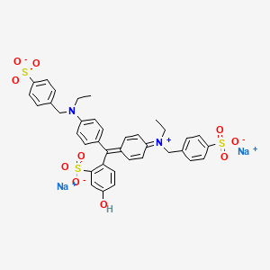 molecular formula C37H34N2Na2O10S3 B12788526 Disodium N-ethyl-N-(4-((4-(ethyl((4-sulfophenyl)methyl)amino)phenyl)(4-hydroxy-2-sulfophenyl)methylene)-2,5-cyclohexadien-1-ylidene)-4-sulfobenzenemethanaminium hydroxide CAS No. 28120-24-3