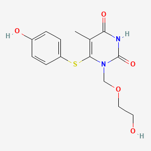 molecular formula C14H16N2O5S B12788545 1-((2-Hydroxyethoxy)methyl)-6-((4-hydroxyphenyl)thio)thymine CAS No. 137897-72-4