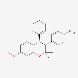 molecular formula C24H24O3 B12788548 Phenol, p-(3,4-dihydro-2,2-dimethyl-7-methoxy-4-phenyl-2H-1-benzopyran-3-yl)-, trans- CAS No. 84394-35-4