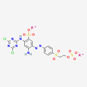 molecular formula C17H13Cl2K2N7O9S3 B12788615 Benzenesulfonic acid, 4-amino-2-((4,6-dichloro-1,3,5-triazin-2-yl)amino)-5-((4-((2-(sulfooxy)ethyl)sulfonyl)phenyl)azo)-, dipotassium salt CAS No. 111211-45-1