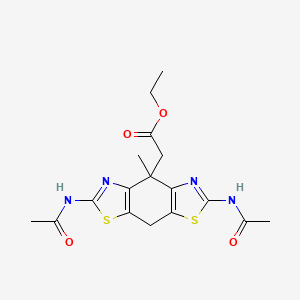 molecular formula C17H20N4O4S2 B12788621 (2,6-Bis-acetylamino-4-methyl-4,8-dihydro-benzo(1,2-d;5,4-d')bisthiazol-4-yl)-acetic acid ethyl ester CAS No. 79115-47-2