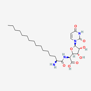 molecular formula C26H44N4O8 B12788674 beta-D-Allofuranuronic acid, 5-((2-amino-1-oxohexadecyl)amino)-1,5-dideoxy-1-(3,4-dihydro-2,4-dioxo-1(2H)-pyrimidinyl)-, (S)- CAS No. 112139-25-0