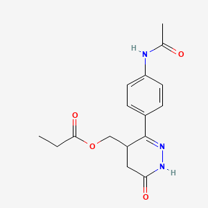 molecular formula C16H19N3O4 B12788770 N-(4-(1,4,5,6-Tetrahydro-6-oxo-4-((1-oxopropoxy)methyl)-3-pyridazinyl)phenyl)acetamide CAS No. 110766-31-9