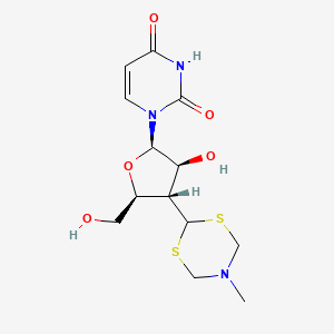 molecular formula C13H19N3O5S2 B12788800 2,4(1H,3H)-Pyrimidinedione, 1-(3-deoxy-3-(dihydro-5-methyl-4H-1,3,5-dithiazin-2-yl)-beta-D-arabinofuranosyl)- CAS No. 130351-52-9