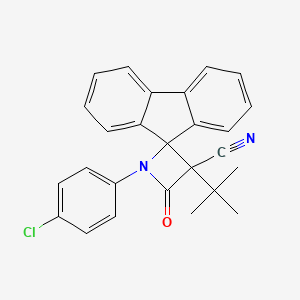 molecular formula C26H21ClN2O B12788848 Spiro(azetidine-2,9'-(9H)fluorene)-3-carbonitrile, 1-(4-chlorophenyl)-3-(1,1-dimethylethyl)-4-oxo- CAS No. 68161-23-9