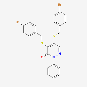 molecular formula C24H18Br2N2OS2 B12788883 4,5-Bis((4-bromobenzyl)thio)-2-phenyl-3(2H)-pyridazinone CAS No. 5273-33-6