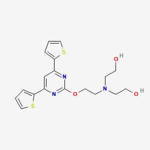 molecular formula C18H21N3O3S2 B12788900 Ethanol, 2,2'-((2-((4,6-di-2-thienyl-2-pyrimidinyl)oxy)ethyl)imino)bis- CAS No. 124959-48-4