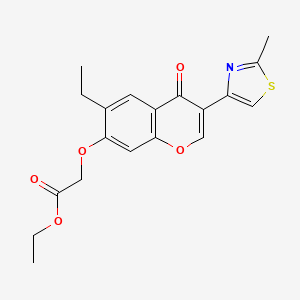 molecular formula C19H19NO5S B12788921 Acetic acid, 2-(6-ethyl-3-(2-methylthiazol-4-yl)-4-oxo-4H-1-benzopyran-7-yloxy)-, ethyl ester CAS No. 80761-89-3