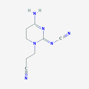 molecular formula C8H10N6 B12788928 [6-Amino-3-(2-cyanoethyl)-4,5-dihydropyrimidin-2-ylidene]cyanamide CAS No. 71655-83-9